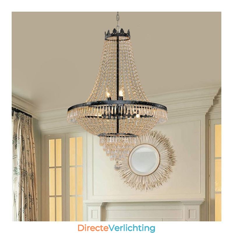 Klassieke kristallen kroonluchter zwarte Empire-stijl hanglamp 9 lampen