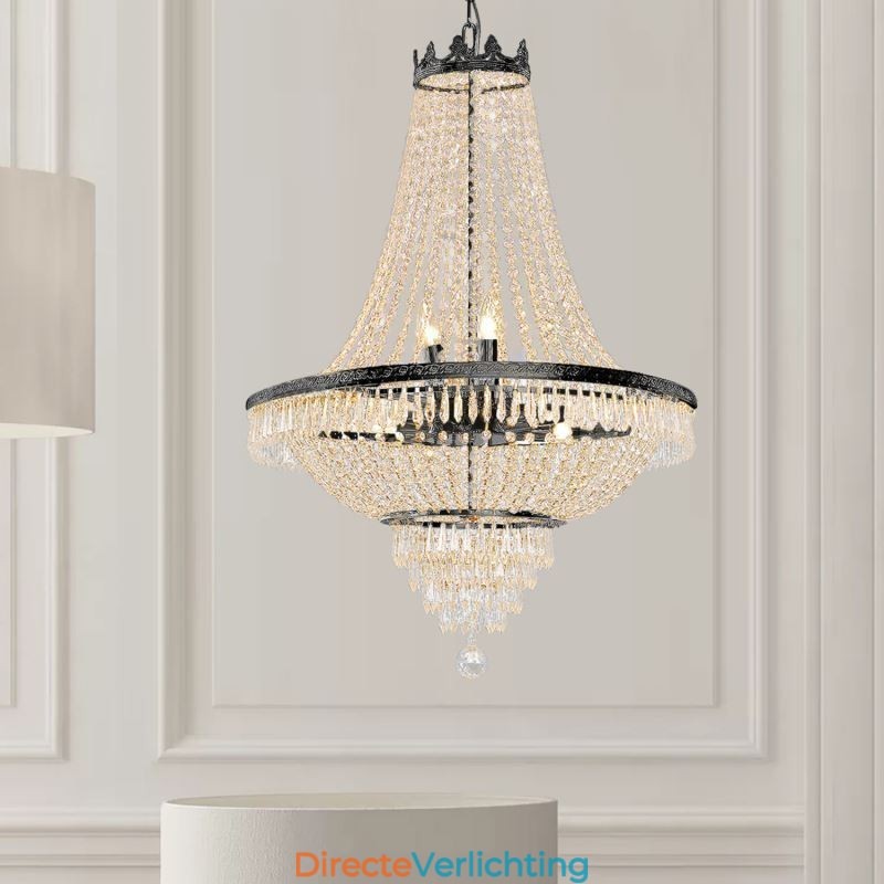 Klassieke kristallen kroonluchter zwarte Empire-stijl hanglamp 9 lampen