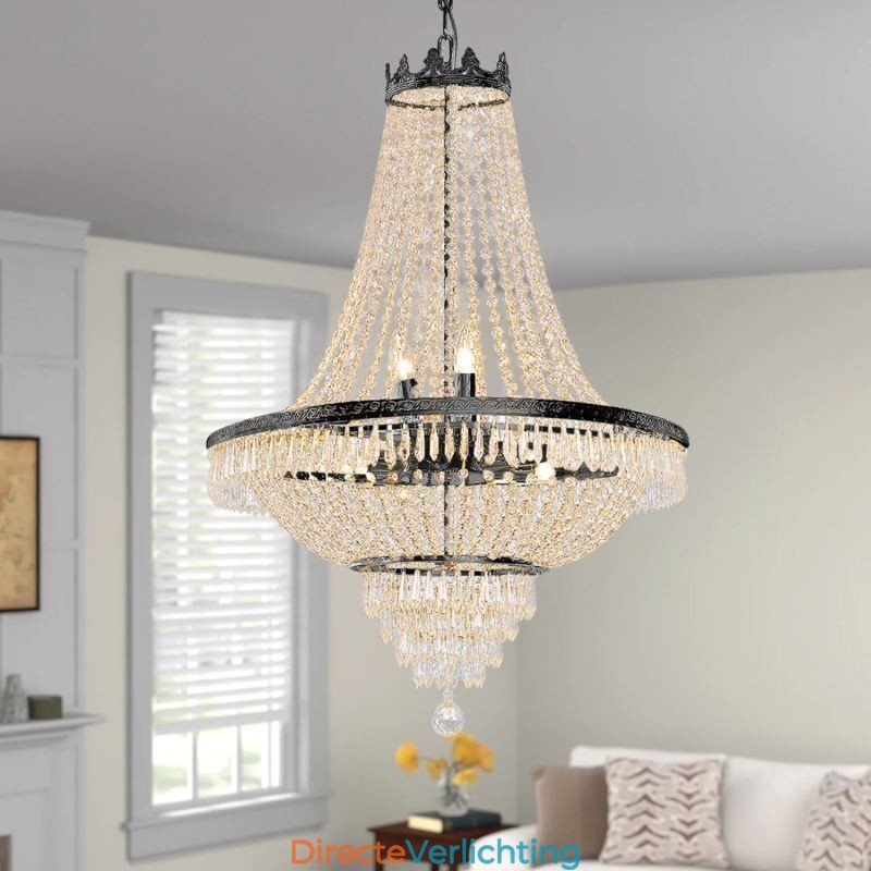 Klassieke kristallen kroonluchter zwarte Empire-stijl hanglamp 9 lampen