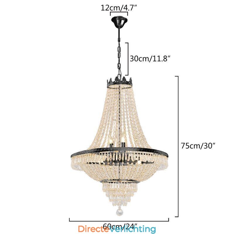 Klassieke kristallen kroonluchter zwarte Empire-stijl hanglamp 9 lampen