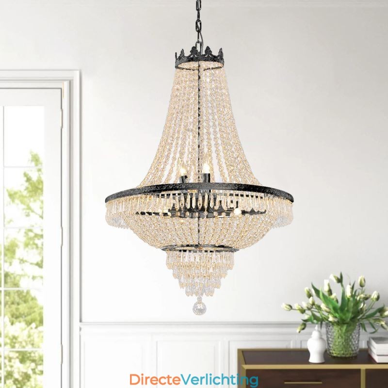 Klassieke kristallen kroonluchter zwarte Empire-stijl hanglamp 9 lampen