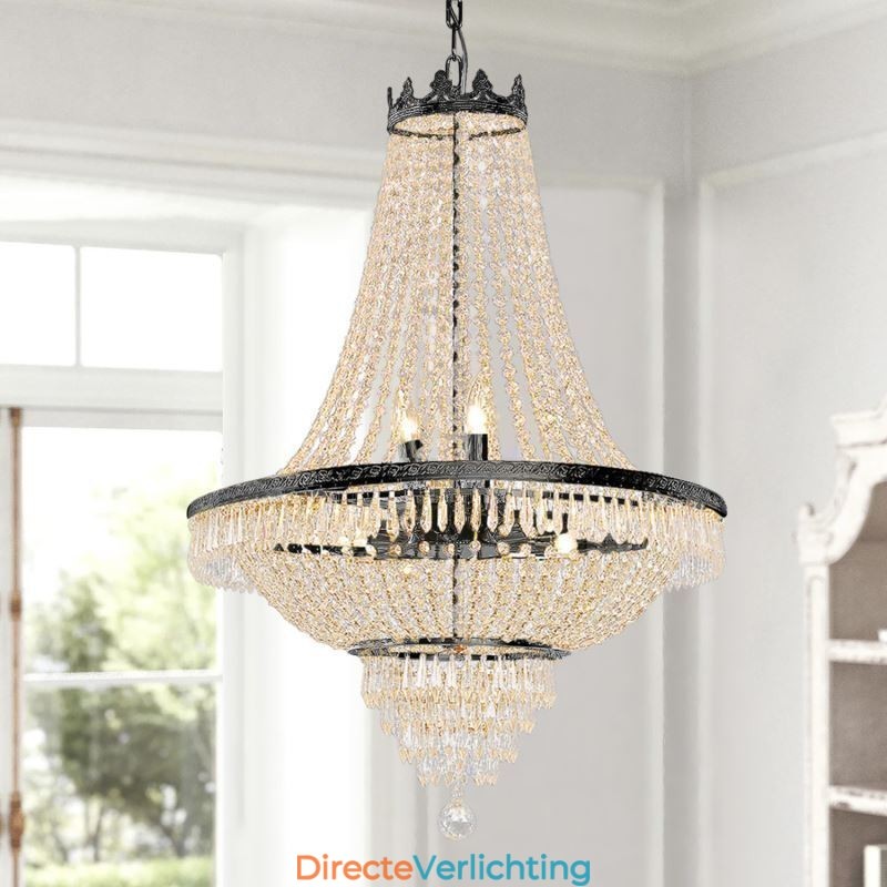 Klassieke kristallen kroonluchter zwarte Empire-stijl hanglamp 9 lampen