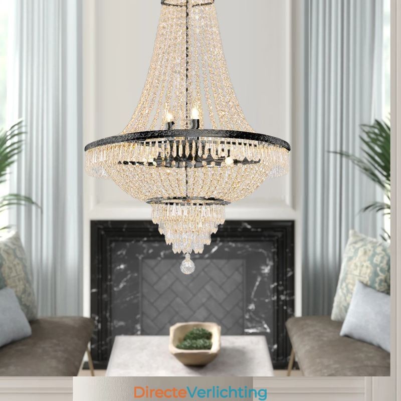 Klassieke kristallen kroonluchter zwarte Empire-stijl hanglamp 9 lampen