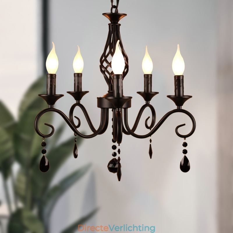 Rustieke smeedijzeren kroonluchter met 5 lampen