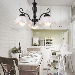 Nordic Iron Hanglamp Bloemvormige Glazen Lampenkap Kroonluchter