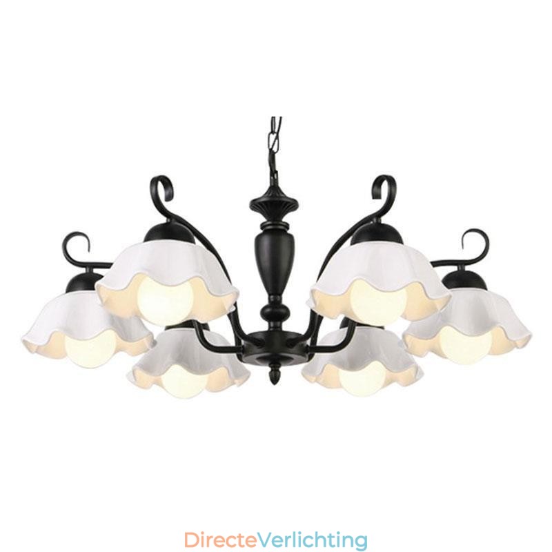 Nordic Iron Hanglamp Bloemvormige Glazen Lampenkap Kroonluchter