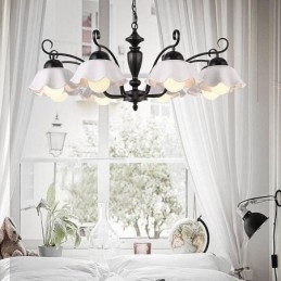 Nordic Iron Hanglamp Bloemvormige Glazen Lampenkap Kroonluchter