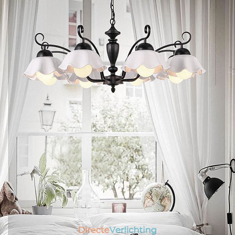 Nordic Iron Hanglamp Bloemvormige Glazen Lampenkap Kroonluchter