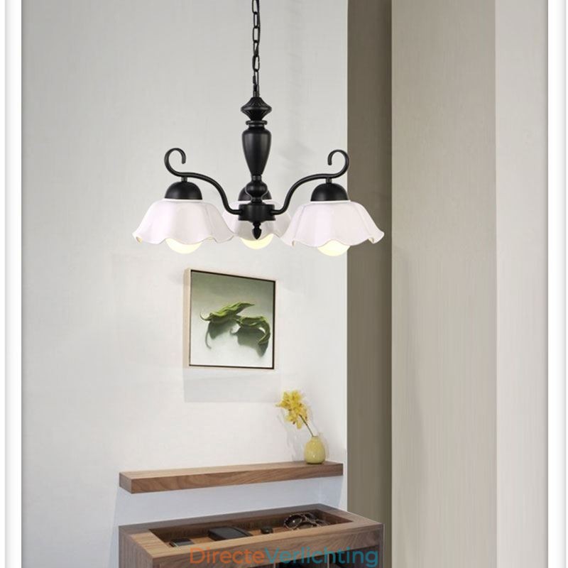 Nordic Iron Hanglamp Bloemvormige Glazen Lampenkap Kroonluchter