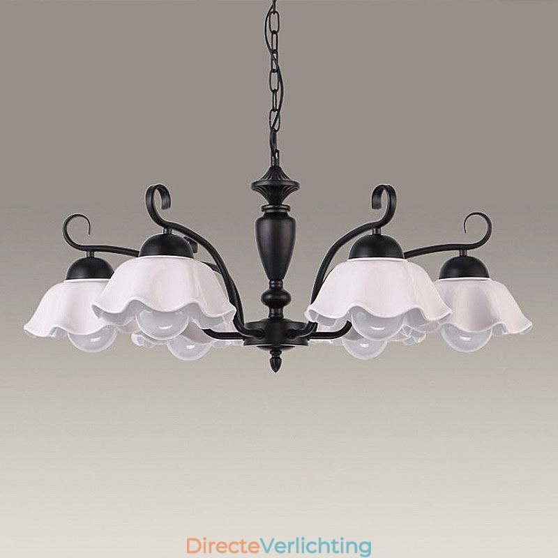 Nordic Iron Hanglamp Bloemvormige Glazen Lampenkap Kroonluchter