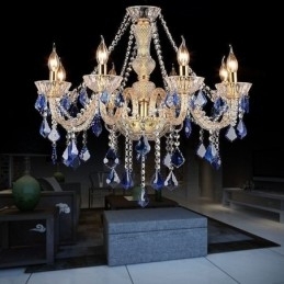 Europese Kristallen Kroonluchter Luxe Hanglamp Blauwe Hanglamp