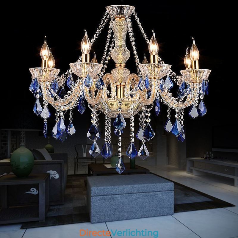 Europese Kristallen Kroonluchter Luxe Hanglamp Blauwe Hanglamp
