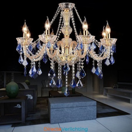 Europese Kristallen Kroonluchter Luxe Hanglamp Blauwe Hanglamp Europese Kristallen Kroonluchter Luxe Hanglamp Blauwe Hanglamp