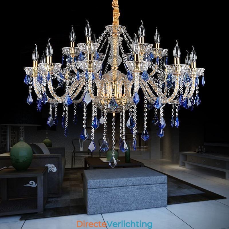 Europese Kristallen Kroonluchter Luxe Hanglamp Blauwe Hanglamp