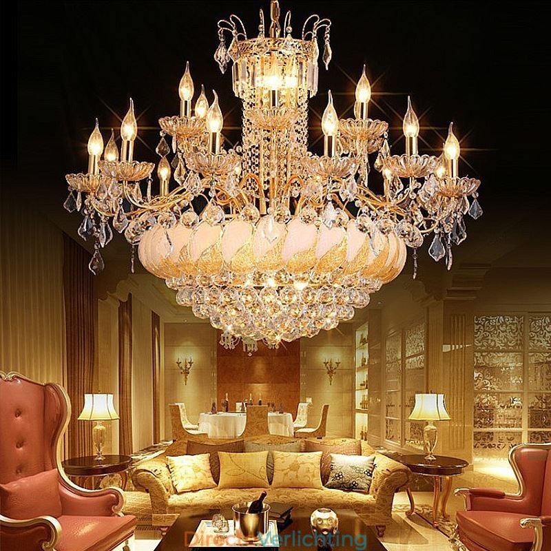 Grote luxe kristallen kroonluchter Europese gouden plafondlamp