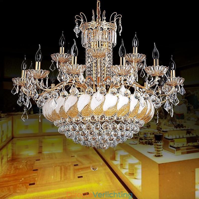 Grote luxe kristallen kroonluchter Europese gouden plafondlamp