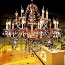 Europese kristallen kroonluchter elegante grote hanglamp amber