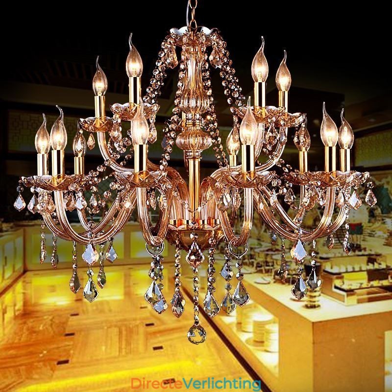 Europese kristallen kroonluchter elegante grote hanglamp amber
