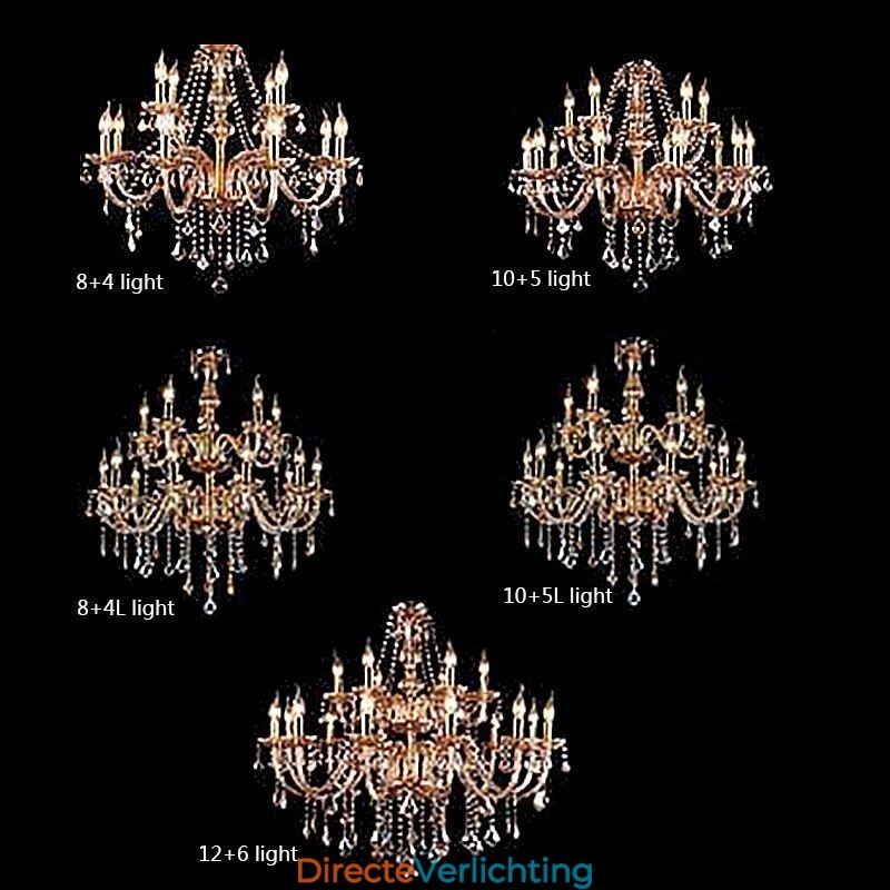 Europese kristallen kroonluchter elegante grote hanglamp amber