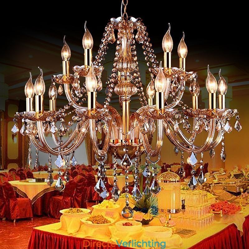 Europese kristallen kroonluchter elegante grote hanglamp amber