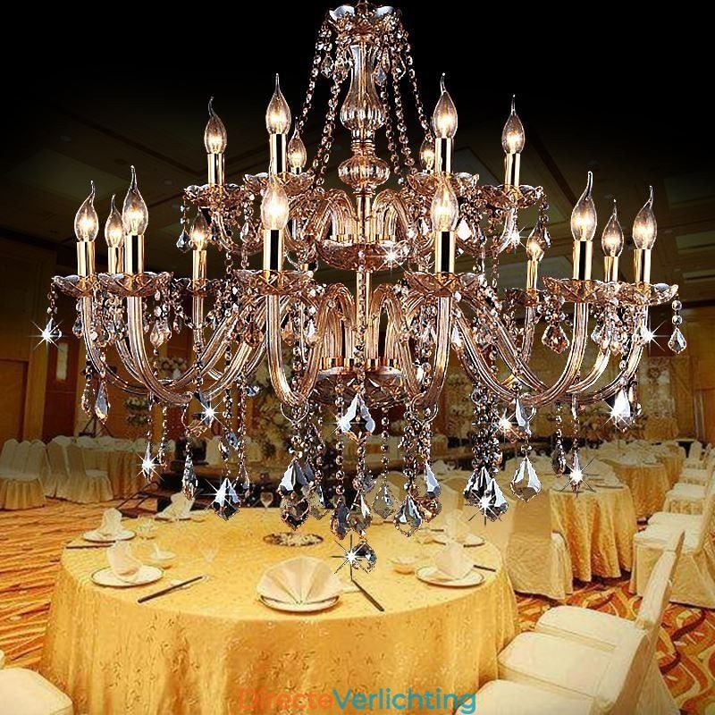 Europese kristallen kroonluchter elegante grote hanglamp amber