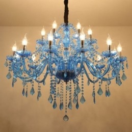 Grote kristallen kroonluchter Europese hanglamp Blauwe kleur Esthetisch