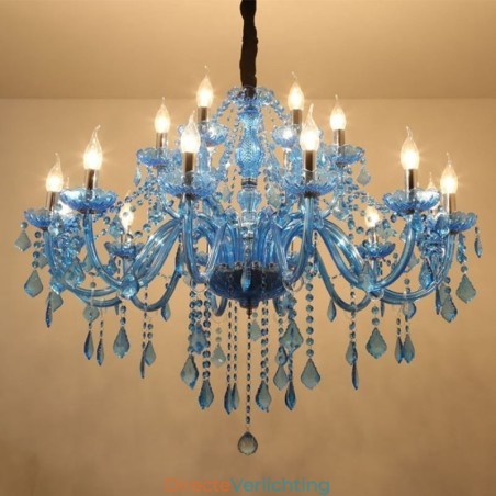 Grote kristallen kroonluchter Europese hanglamp Blauwe kleur Esthetisch Grote kristallen kroonluchter Europese hanglamp Blauwe kleur Esthetisch