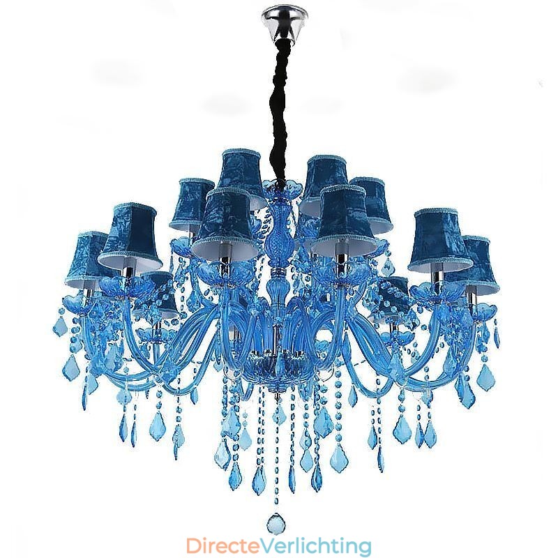 Grote kristallen kroonluchter Europese hanglamp Blauwe kleur Esthetisch