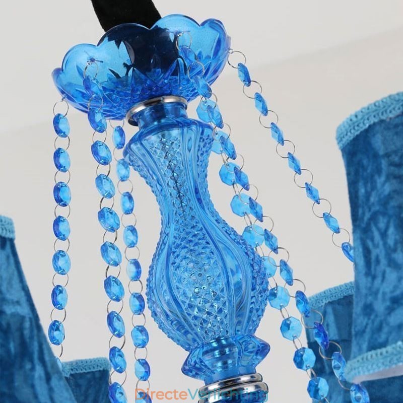 Grote kristallen kroonluchter Europese hanglamp Blauwe kleur Esthetisch