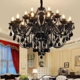 Luxe Europese stijl kristallen kroonluchter zwarte hanglamp