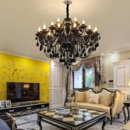 Luxe Europese stijl kristallen kroonluchter zwarte hanglamp