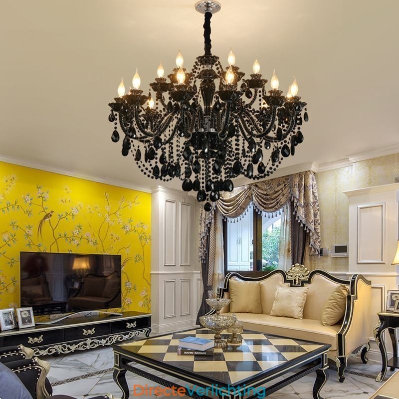 Luxe Europese stijl kristallen kroonluchter zwarte hanglamp