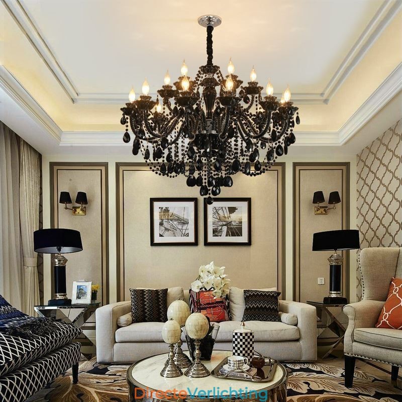 Luxe Europese stijl kristallen kroonluchter zwarte hanglamp
