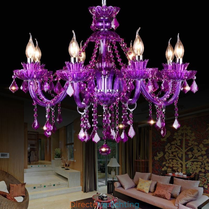 Elegante paarse kristallen plafondlamp Europese kroonluchter