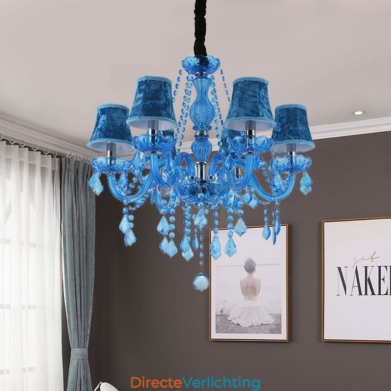 Europese stijl blauwe kristallen kroonluchter unieke hanglamp