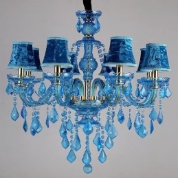 Grote blauwe kristallen kroonluchter Europese hanglamp