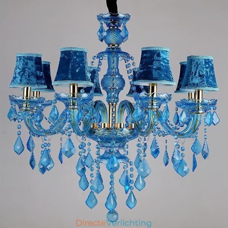 Grote blauwe kristallen kroonluchter Europese hanglamp Grote blauwe kristallen kroonluchter Europese hanglamp
