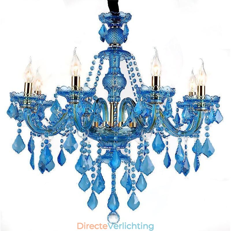 Grote blauwe kristallen kroonluchter Europese hanglamp