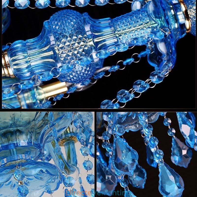 Grote blauwe kristallen kroonluchter Europese hanglamp