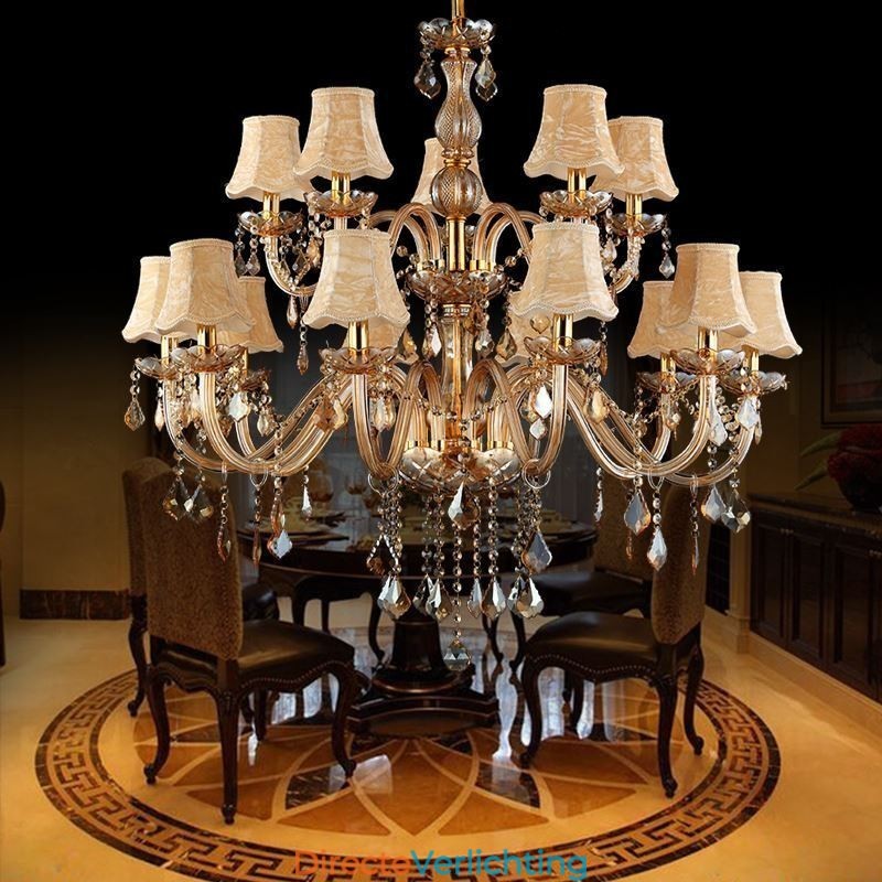 Grote luxe kristallen kroonluchter Europese amber plafondlamp