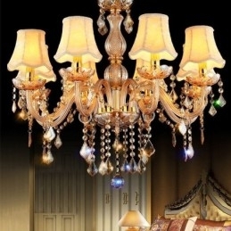 Europese kristallen kroonluchter elegante amberkleurige hanglamp