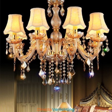 Europese kristallen kroonluchter elegante amberkleurige hanglamp Europese kristallen kroonluchter elegante amberkleurige hanglamp