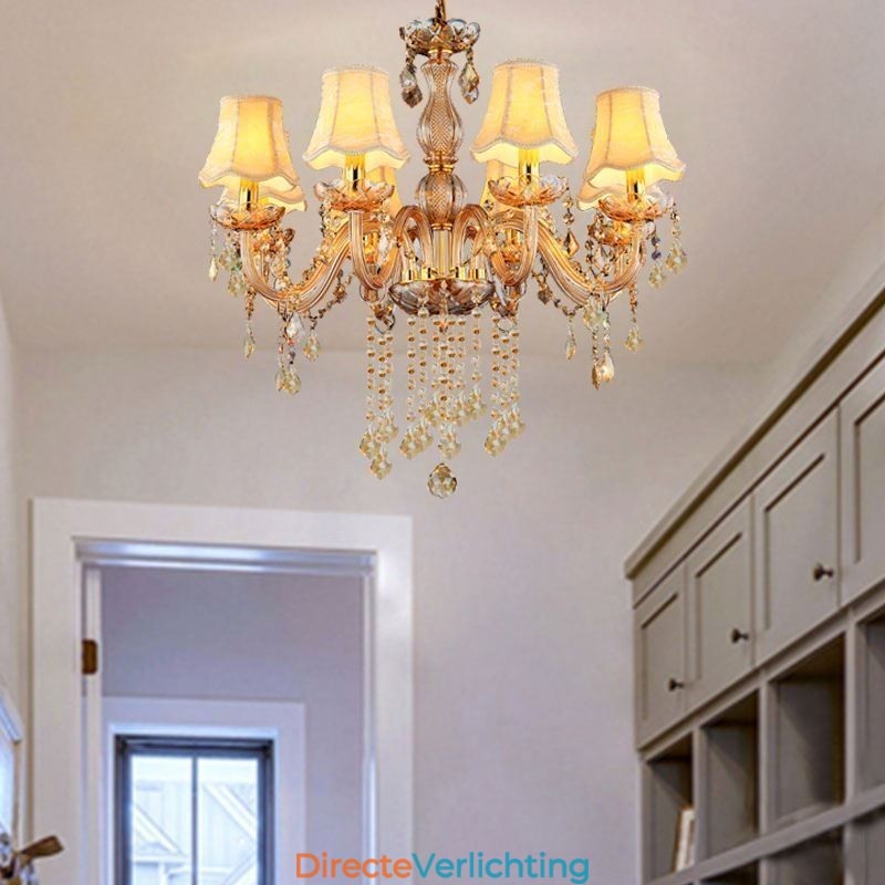 Europese kristallen kroonluchter elegante amberkleurige hanglamp