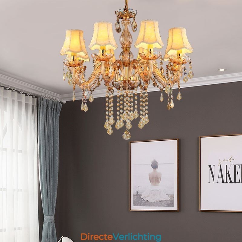 Europese kristallen kroonluchter elegante amberkleurige hanglamp