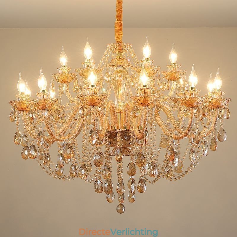 Europese Kristallen Kroonluchter Luxe Cognac Hanglamp