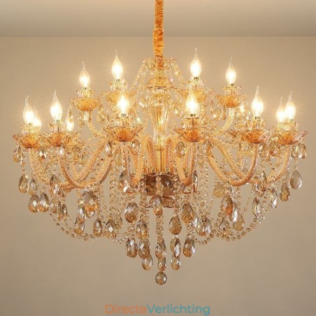 Europese Kristallen Kroonluchter Luxe Cognac Hanglamp Europese Kristallen Kroonluchter Luxe Cognac Hanglamp