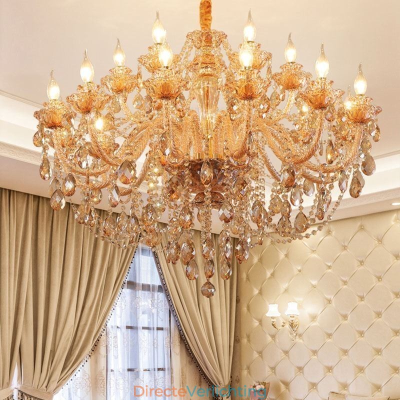 Europese Kristallen Kroonluchter Luxe Cognac Hanglamp