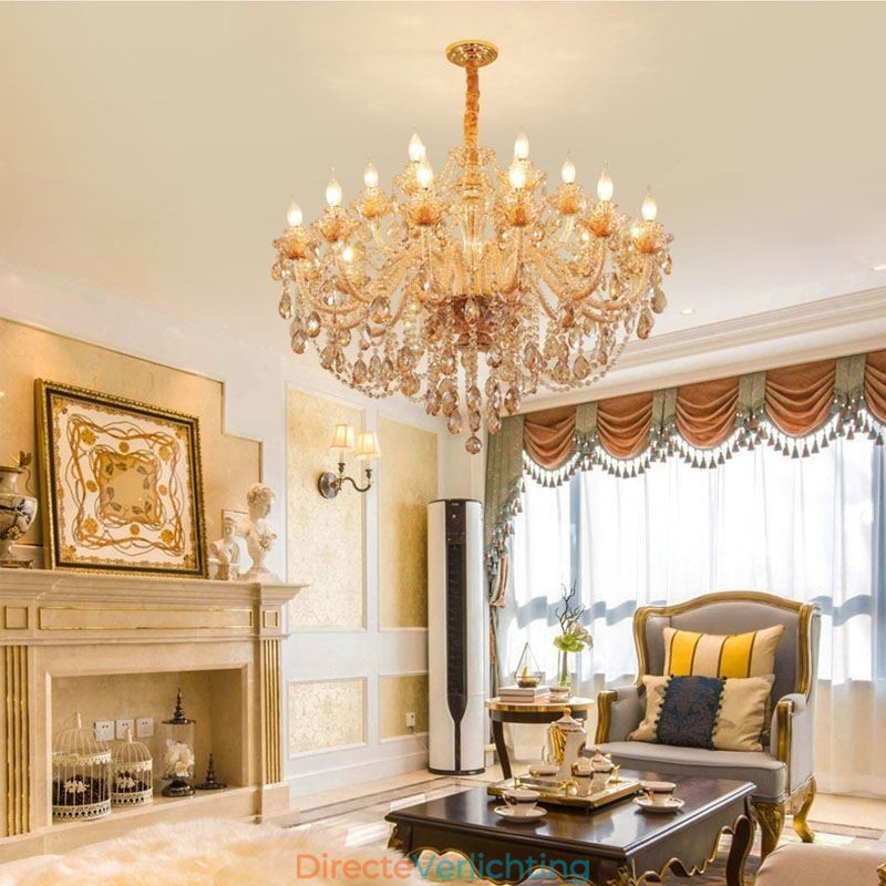 Europese Kristallen Kroonluchter Luxe Cognac Hanglamp