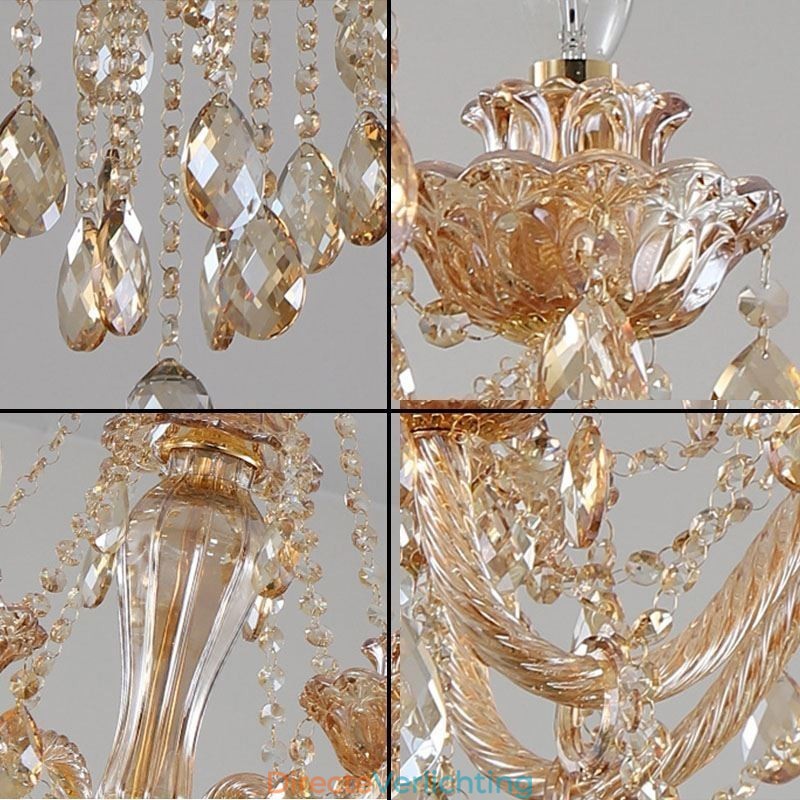 Europese Kristallen Kroonluchter Luxe Cognac Hanglamp