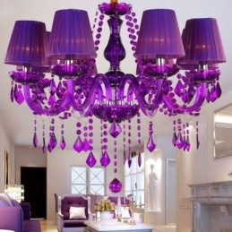 Elegante kristallen kroonluchter Europese stijl paarse hanglamp